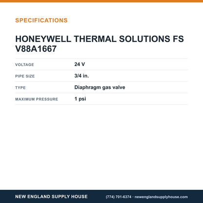 Honeywell Thermal Solutions FSG V88A1667 Diaphragm Gas Valve specifications — New England Supply House [NESH-SPECTABLE-V1]