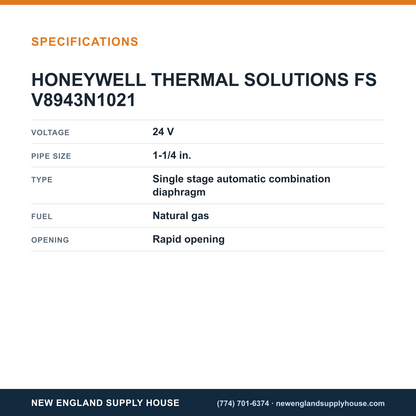 Honeywell Thermal Solutions FSG V8943N1021 Gas Valve specifications — New England Supply House [NESH-SPECTABLE-V1]