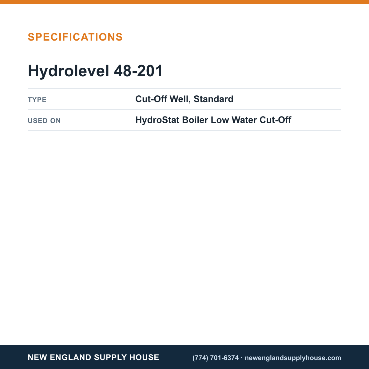 Hydrolevel 48-201 Boiler Low Water Cut-Off Well specifications — New England Supply House [NESH-SPECTABLE-V1]