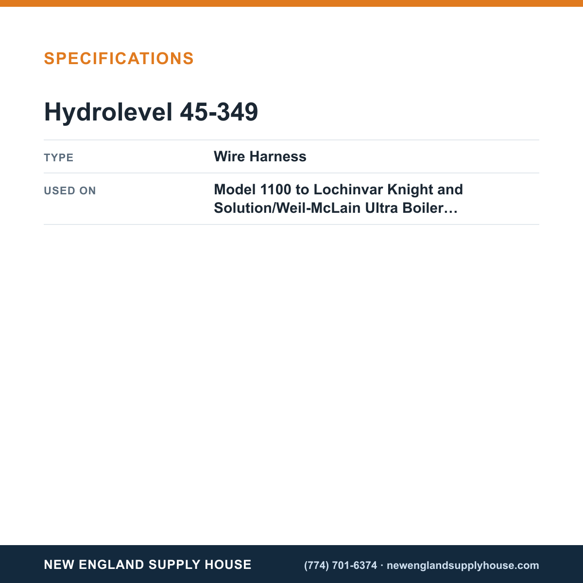 Hydrolevel 45-349 Boiler Low Water Cut-Off Wire Harness specifications — New England Supply House [NESH-SPECTABLE-V1]