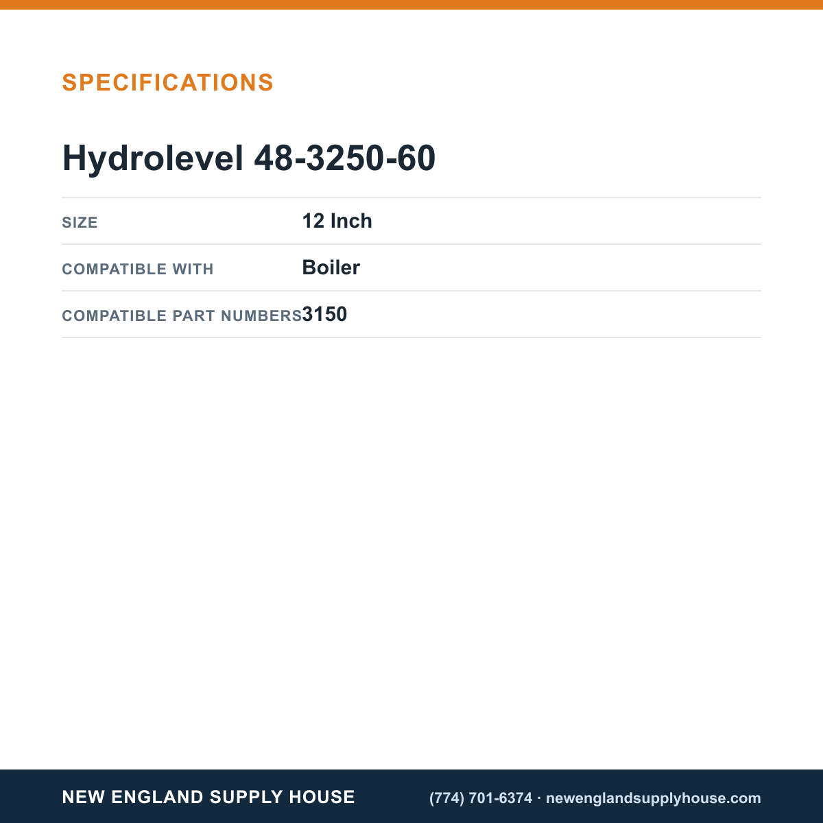 Hydrolevel 48-3250-60 Boiler Low Water Cut-Off/Temperature Limit Control Sensor specifications — New England Supply House [NESH-SPECTABLE-V1]