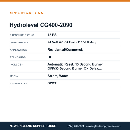 Hydrolevel CG400-2090 Boiler Low Water Cut-Off specifications — New England Supply House [NESH-SPECTABLE-V1]