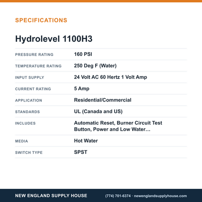 Hydrolevel 1100H3 Boiler Low Water Cut-Off specifications — New England Supply House [NESH-SPECTABLE-V1]