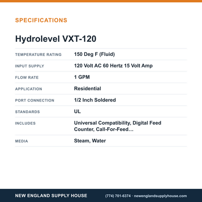 Hydrolevel VXT-120 Boiler Water Feeder specifications — New England Supply House [NESH-SPECTABLE-V1]