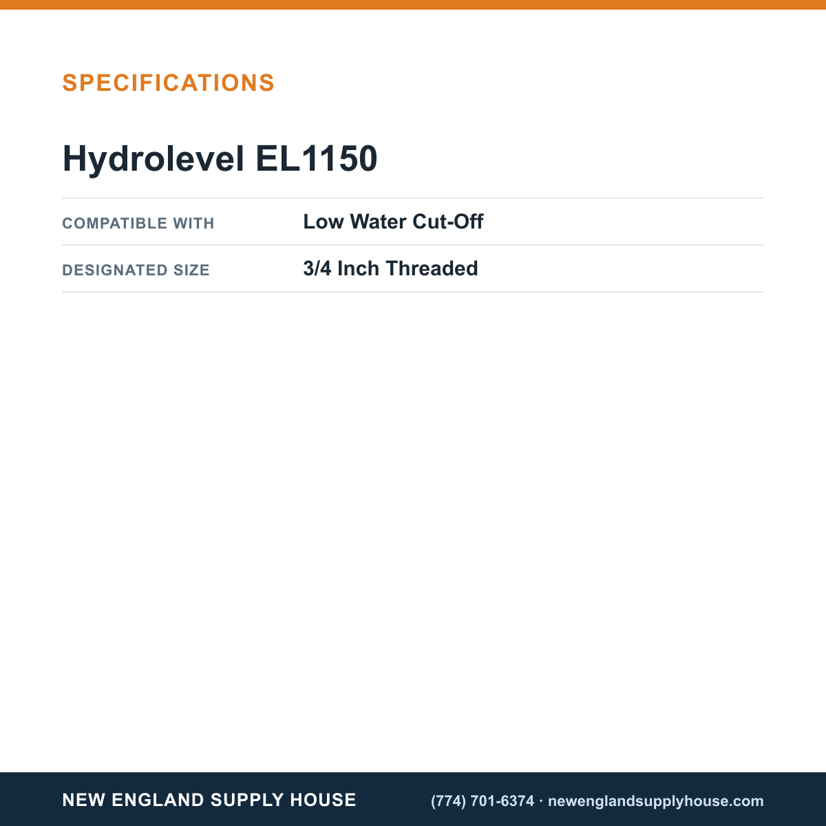 Hydrolevel EL1150 Water Cut-Off Controller Probe specifications — New England Supply House [NESH-SPECTABLE-V1]