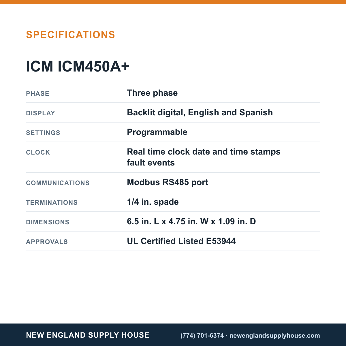 ICM Controls ICM450A+ Voltage Monitor specifications — New England Supply House [NESH-SPECTABLE-V1]