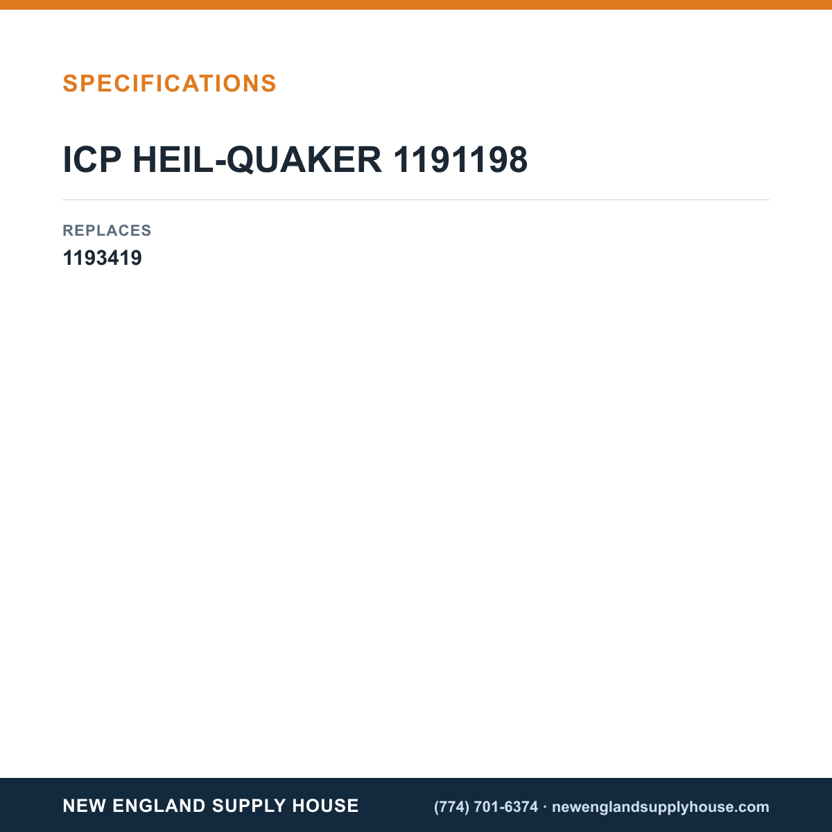 ICP HEIL-QUAKER 1191198 Inducer Assembly specifications — New England Supply House [NESH-SPECTABLE-V1]