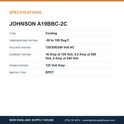 Johnson Controls A19BBC-2C Coiled Thermostat specifications — New England Supply House [NESH-SPECTABLE-V1]