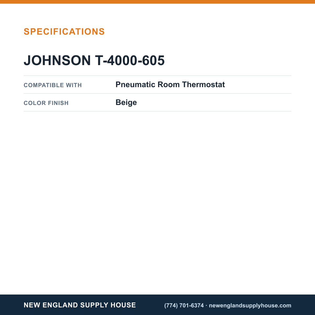 Johnson Controls T-4000-605 Pneumatic Room Thermostat Universal Conversion Kit specifications — New England Supply House [NESH-SPECTABLE-V1]