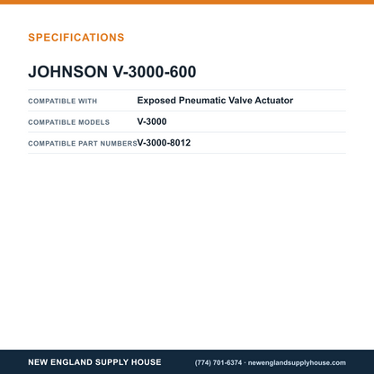 Johnson Controls V-3000-600 Pneumatic Valve Exposed Actuator Diaphragm specifications — New England Supply House [NESH-SPECTABLE-V1]