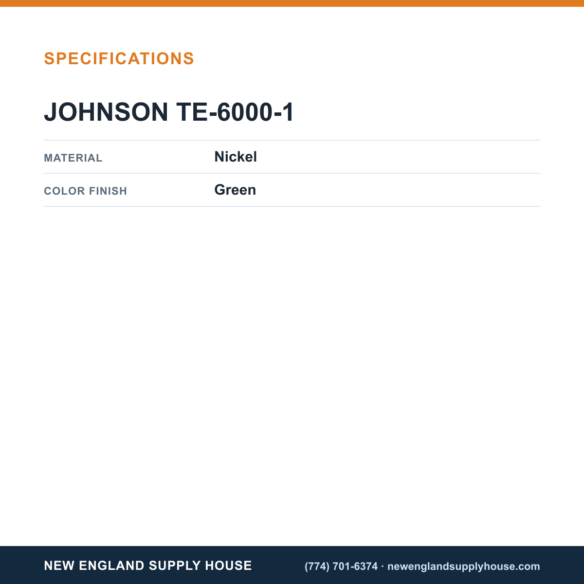 Johnson Controls TE-6000-1 Temperature Sensing Element specifications — New England Supply House [NESH-SPECTABLE-V1]