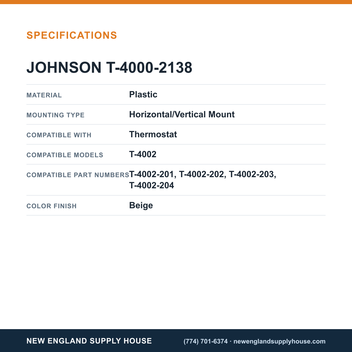 Johnson Controls T-4000-2138 Thermostat Cover specifications — New England Supply House [NESH-SPECTABLE-V1]