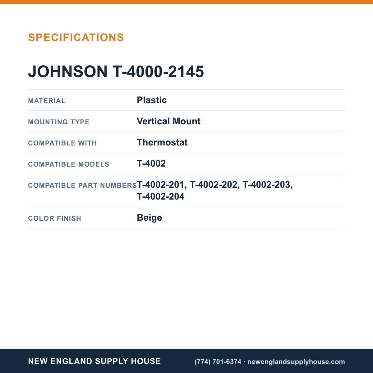 Johnson Controls T-4000-2145 Thermostat Cover specifications — New England Supply House [NESH-SPECTABLE-V1]