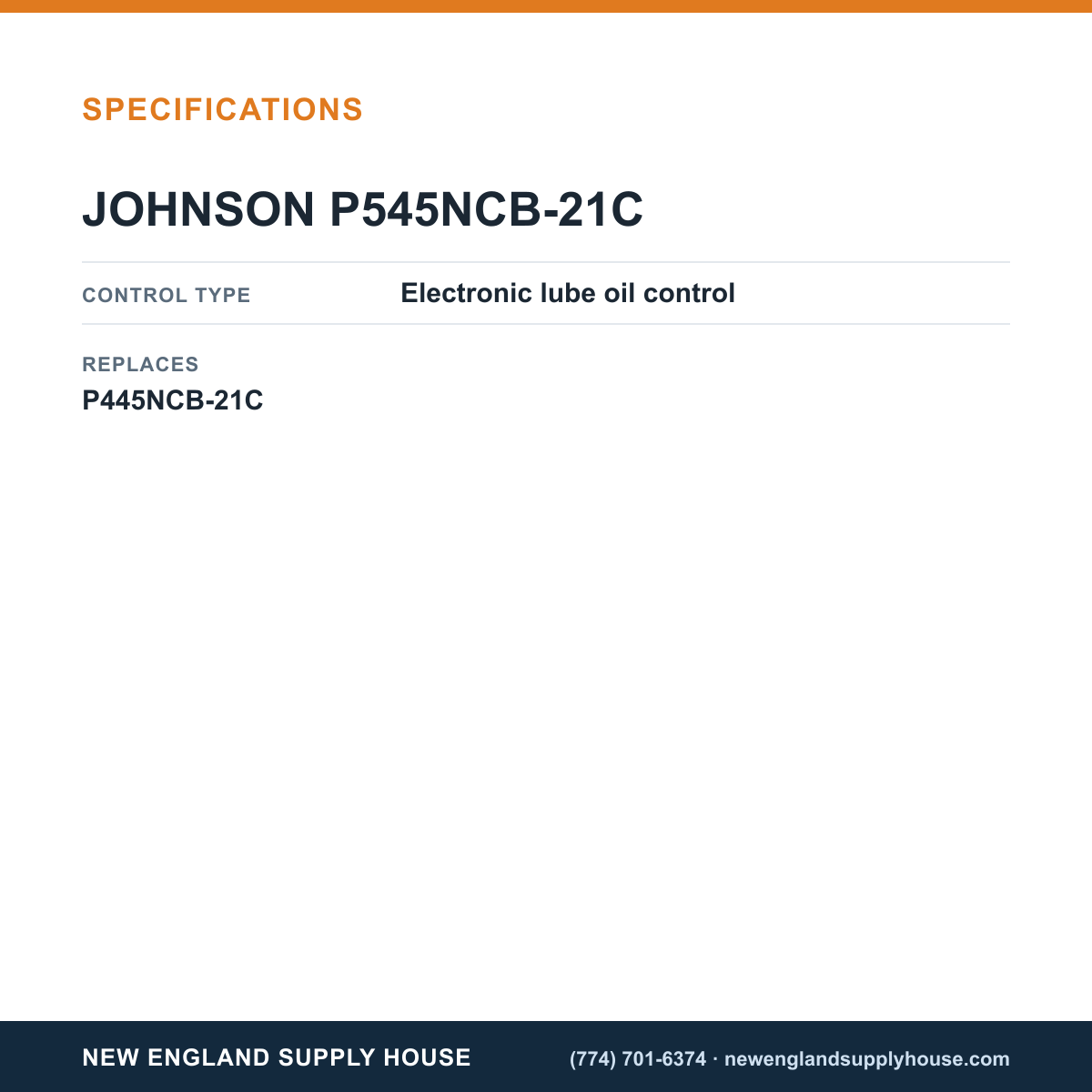 Johnson Controls P545NCB-21C Lube Oil Module specifications — New England Supply House [NESH-SPECTABLE-V1]