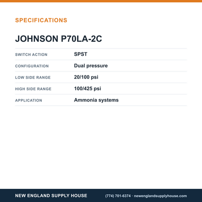 Johnson Controls P70LA-2C Pressure Switch specifications — New England Supply House [NESH-SPECTABLE-V1]