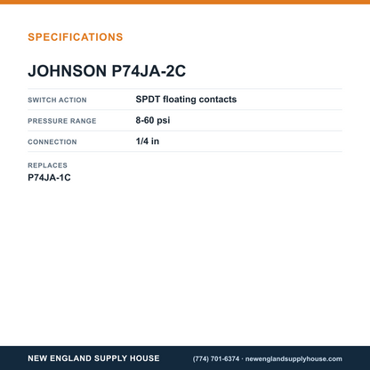 Johnson Controls P74JA-2C Differential Pressure Switch specifications — New England Supply House [NESH-SPECTABLE-V1]