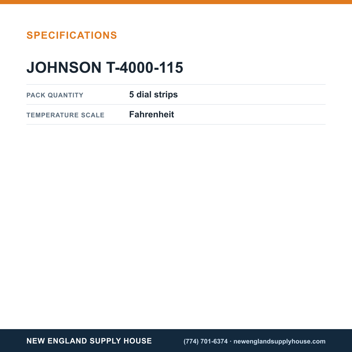 Johnson Controls T-4000-115 Thermostat Dial Strip (Pack of 5) specifications — New England Supply House [NESH-SPECTABLE-V1]