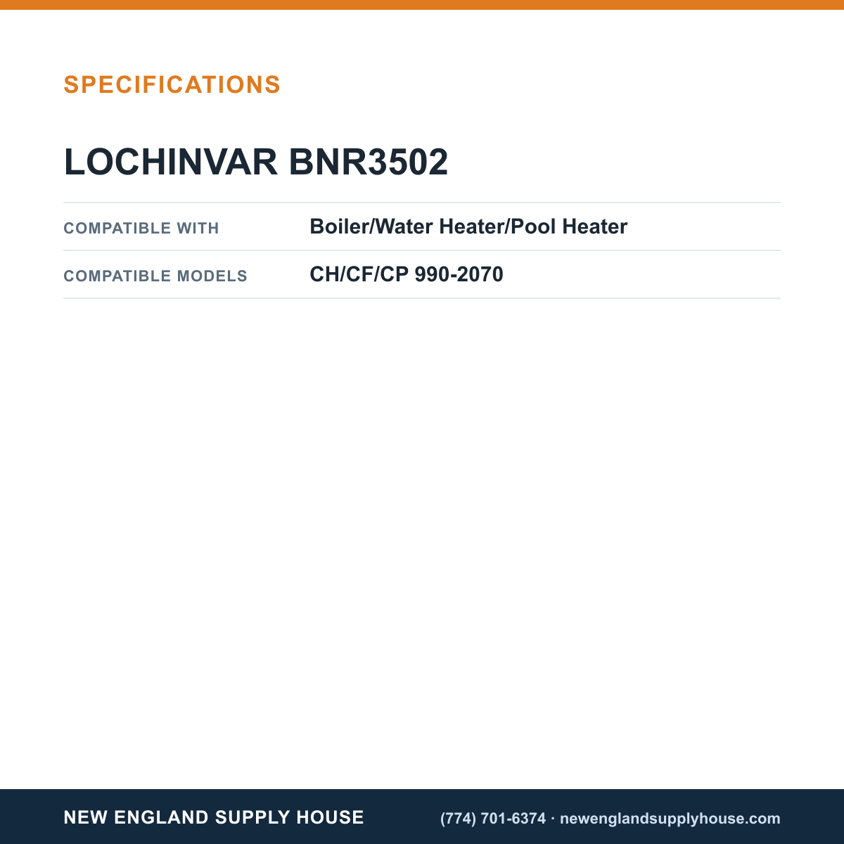Lochinvar BNR3502 Boiler Burner specifications — New England Supply House [NESH-SPECTABLE-V1]