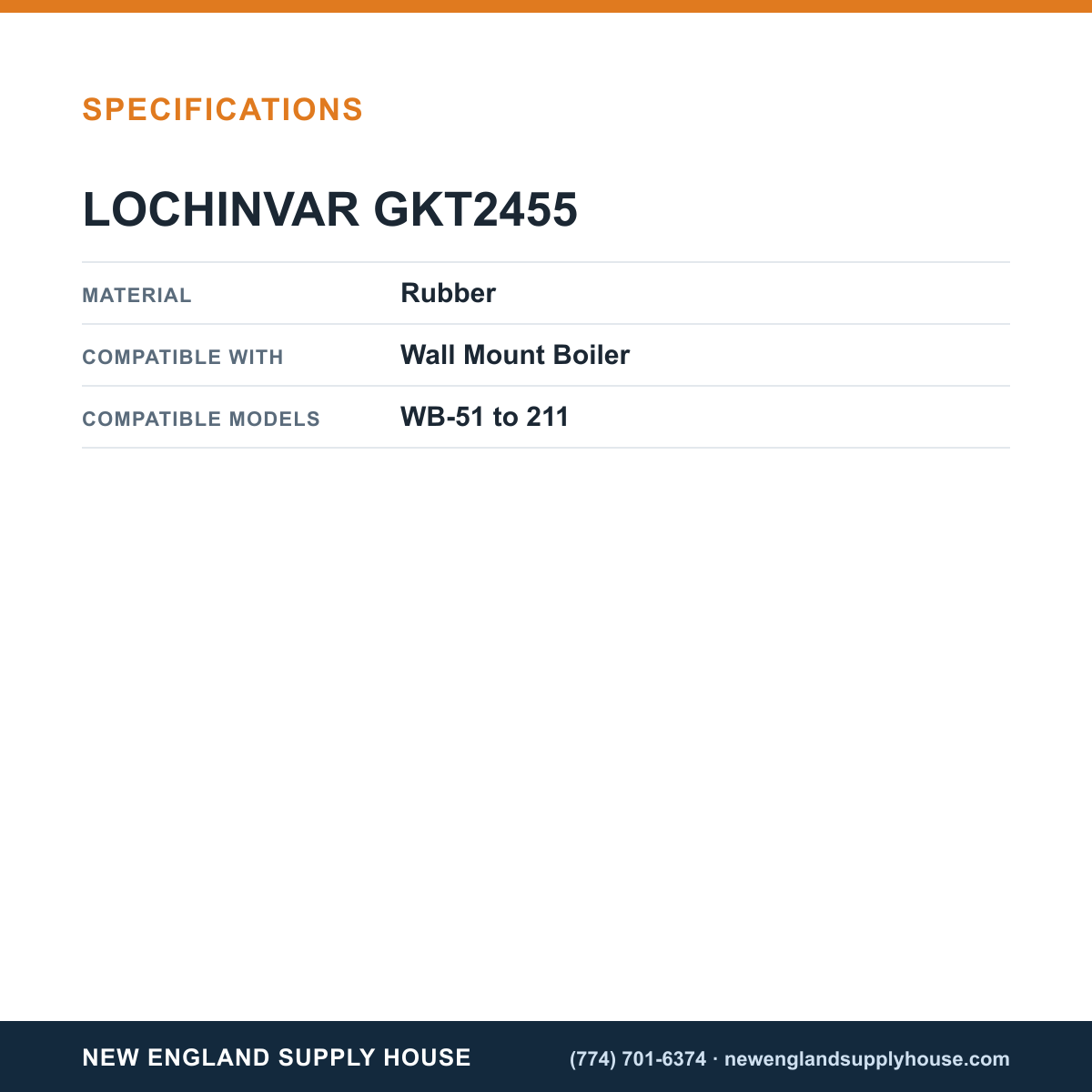 Lochinvar GKT2455 Boiler Door Gasket specifications — New England Supply House [NESH-SPECTABLE-V1]