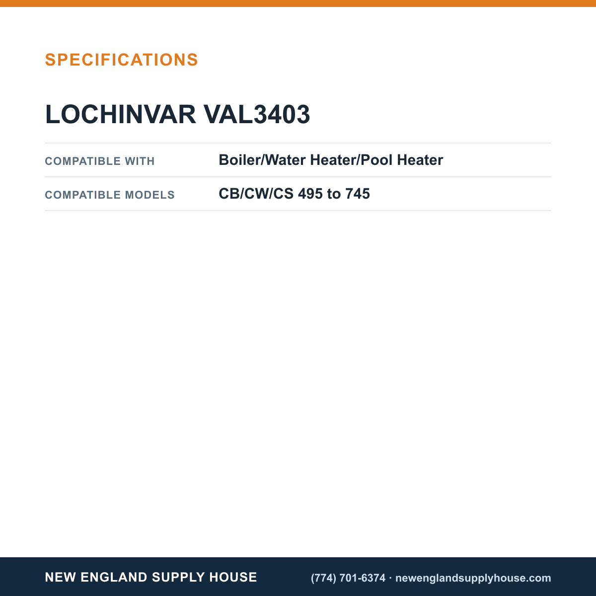 Lochinvar VAL3403 Boiler/Water/Pool Heater Gas Valve specifications — New England Supply House [NESH-SPECTABLE-V1]
