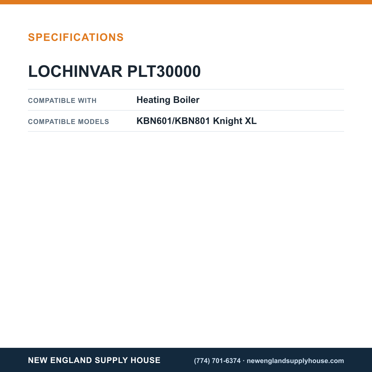 Lochinvar PLT30000 Heating Boiler Igniter specifications — New England Supply House [NESH-SPECTABLE-V1]