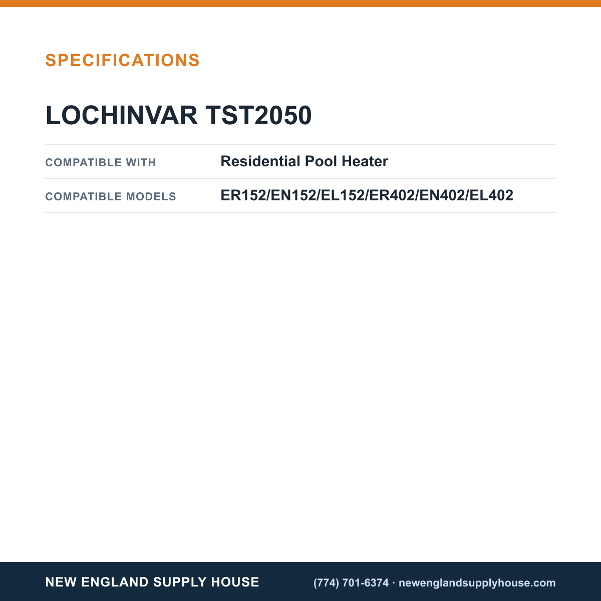 Lochinvar TST2050 Pool Heater Sensor specifications — New England Supply House [NESH-SPECTABLE-V1]