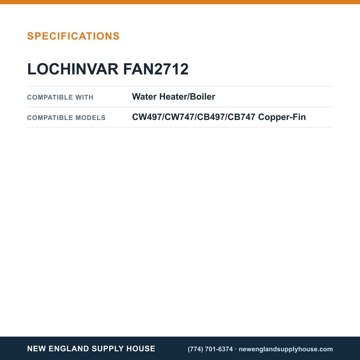 Lochinvar FAN2712 Water Heater Fan Assembly specifications — New England Supply House [NESH-SPECTABLE-V1]