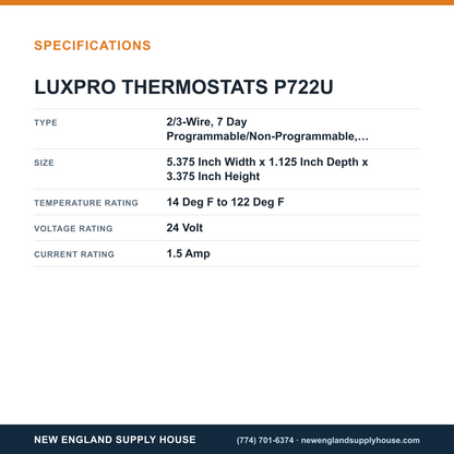 Lux P722U Thermostat specifications — New England Supply House [NESH-SPECTABLE-V1]