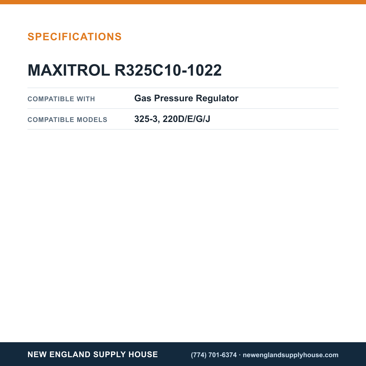 Maxitrol R325C10-1022 Gas Pressure Regulator Spring specifications — New England Supply House [NESH-SPECTABLE-V1]