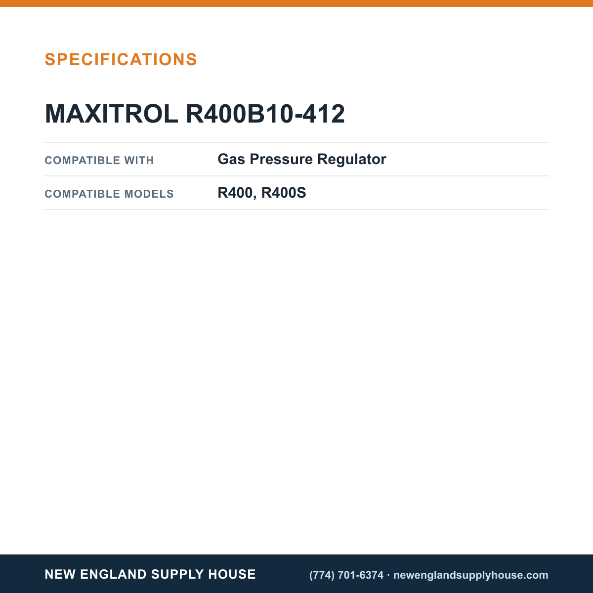 Maxitrol R400B10-412 Gas Pressure Regulator Spring specifications — New England Supply House [NESH-SPECTABLE-V1]