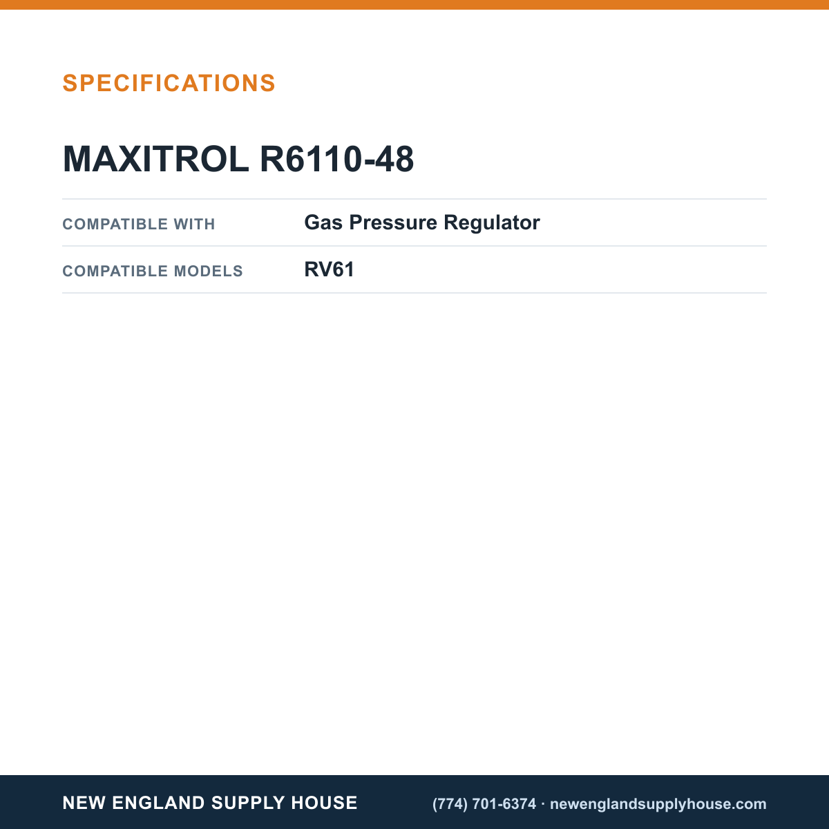 Maxitrol R6110-48 Gas Pressure Regulator Spring specifications — New England Supply House [NESH-SPECTABLE-V1]