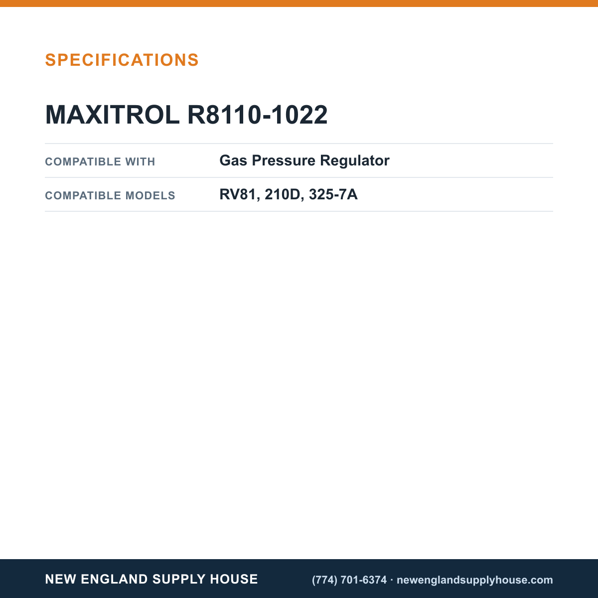 Maxitrol R8110-1022 Gas Pressure Regulator Spring specifications — New England Supply House [NESH-SPECTABLE-V1]