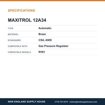 Maxitrol 12A34 Gas Pressure Regulator Vent Limiter specifications — New England Supply House [NESH-SPECTABLE-V1]