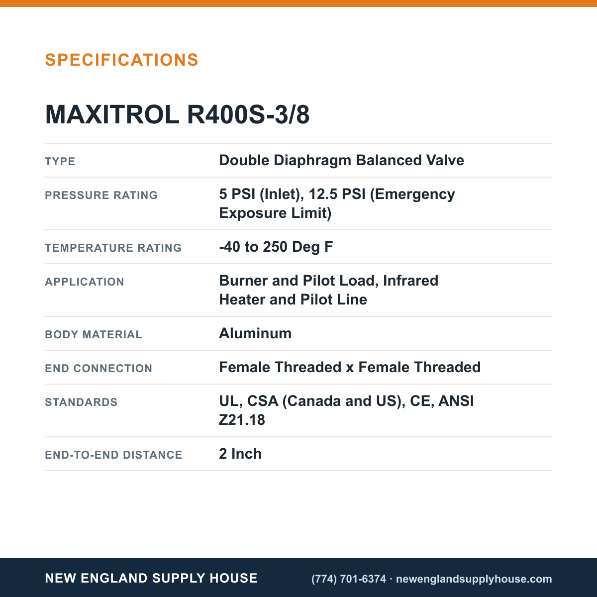 Maxitrol R400S-3/8 Gas Pressure Regulator specifications — New England Supply House [NESH-SPECTABLE-V1]