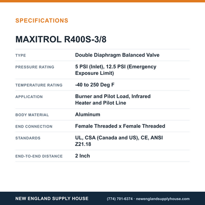 Maxitrol R400S-3/8 Gas Pressure Regulator specifications — New England Supply House [NESH-SPECTABLE-V1]