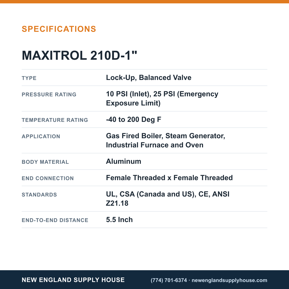 Maxitrol 210D-1" Gas Pressure Regulator specifications — New England Supply House [NESH-SPECTABLE-V1]