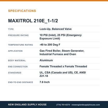 Maxitrol 210E_1-1/2 Gas Pressure Regulator specifications — New England Supply House [NESH-SPECTABLE-V1]