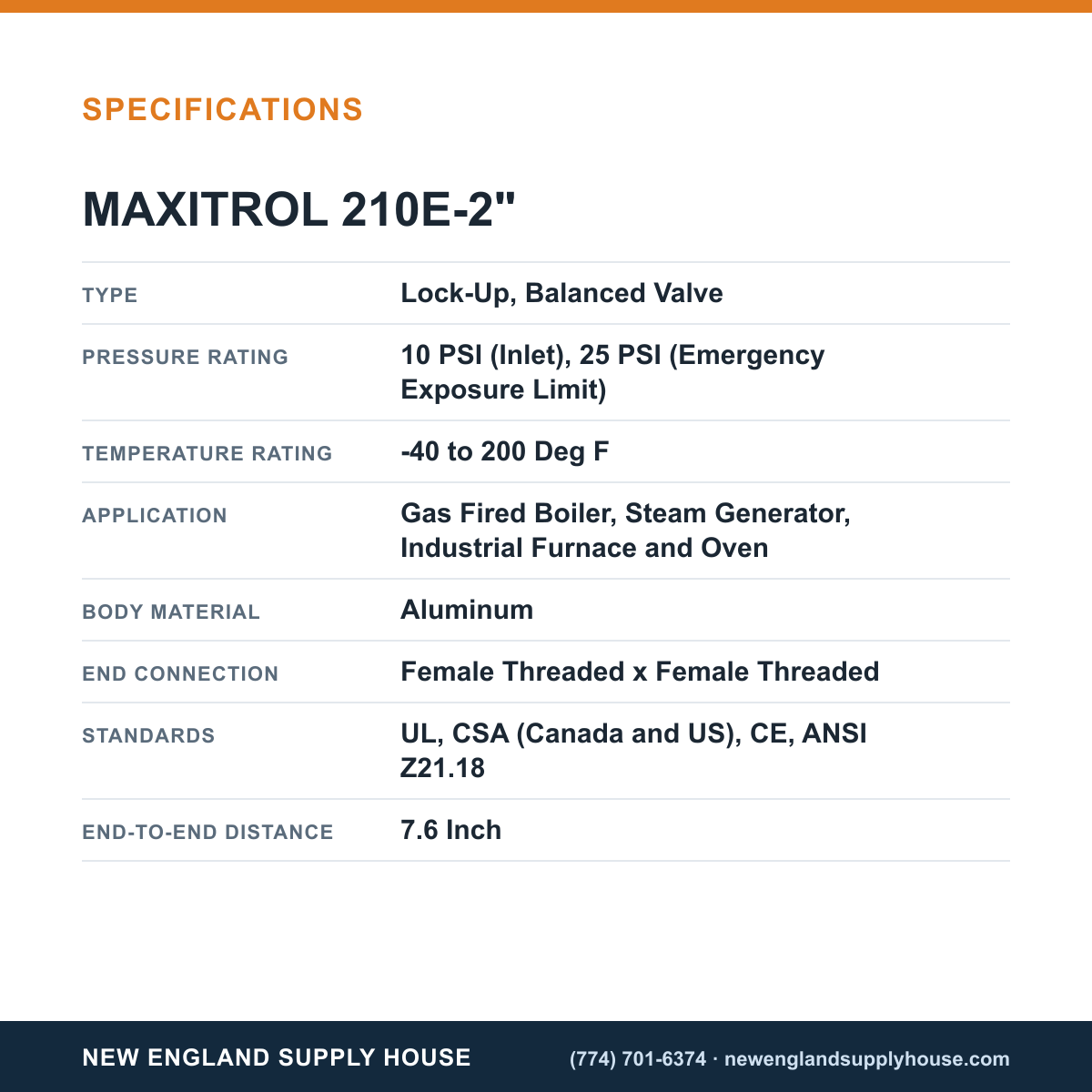 Maxitrol 210E-2" Gas Pressure Regulator specifications — New England Supply House [NESH-SPECTABLE-V1]