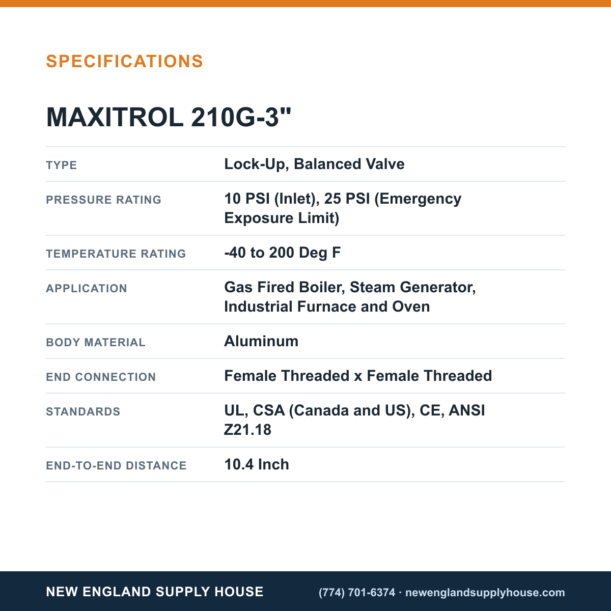 Maxitrol 210G-3" Gas Pressure Regulator specifications — New England Supply House [NESH-SPECTABLE-V1]