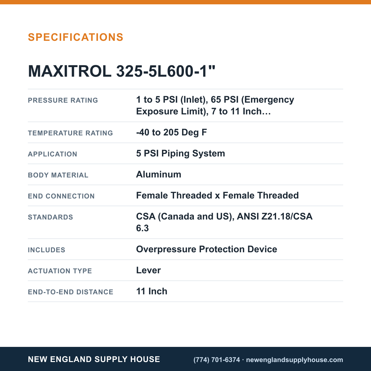 Maxitrol 325-5L600-1" Line Pressure Regulator specifications — New England Supply House [NESH-SPECTABLE-V1]