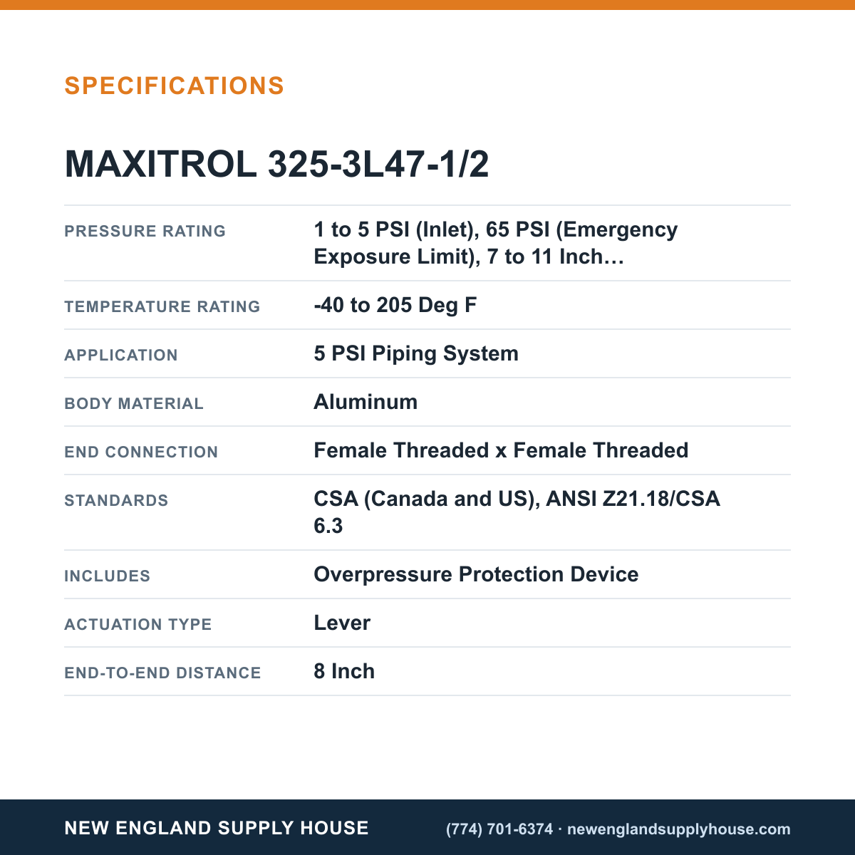 Maxitrol 325-3L47-1/2 Line Pressure Regulator specifications — New England Supply House [NESH-SPECTABLE-V1]