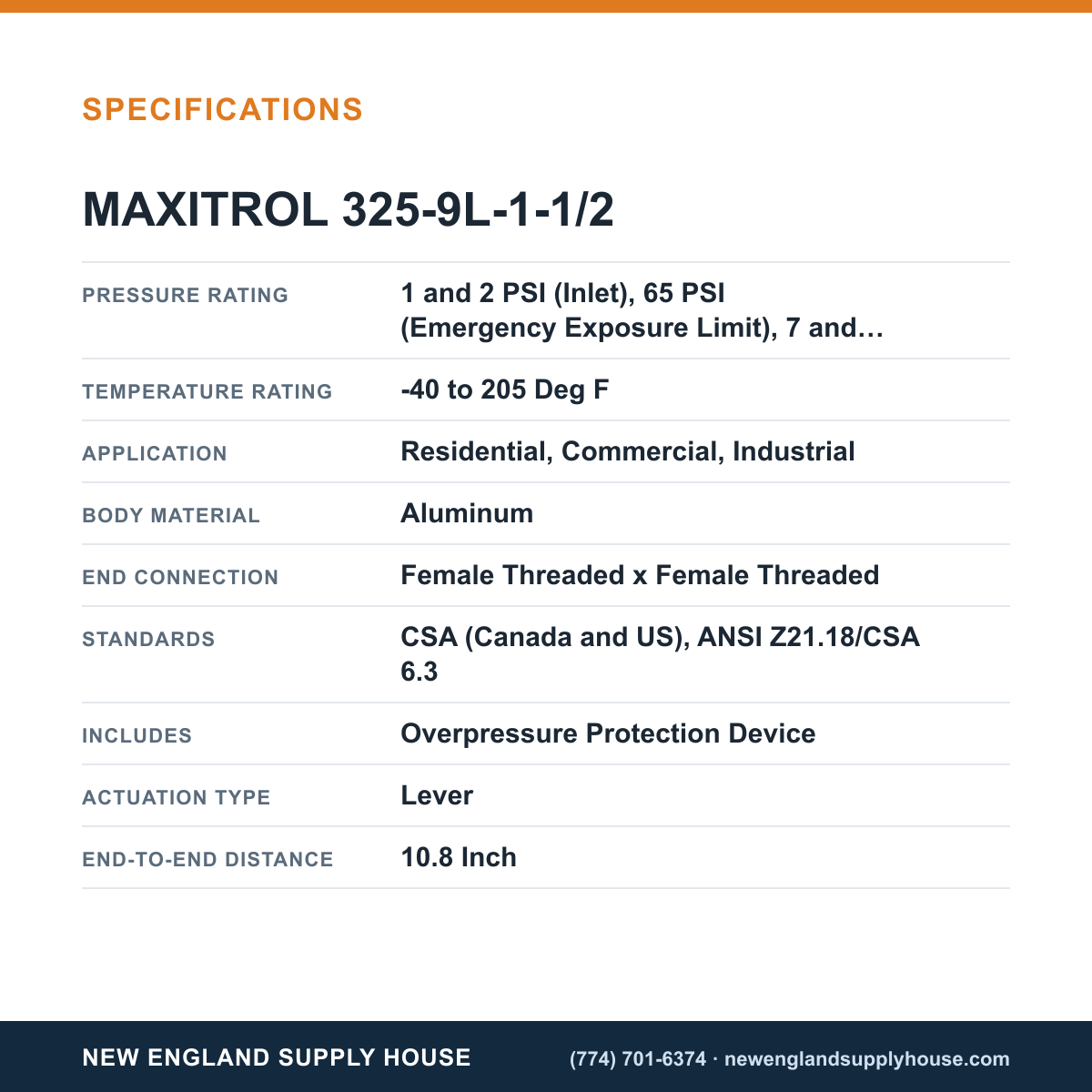 Maxitrol 325-9L-1-1/2 Line Pressure Regulator specifications — New England Supply House [NESH-SPECTABLE-V1]