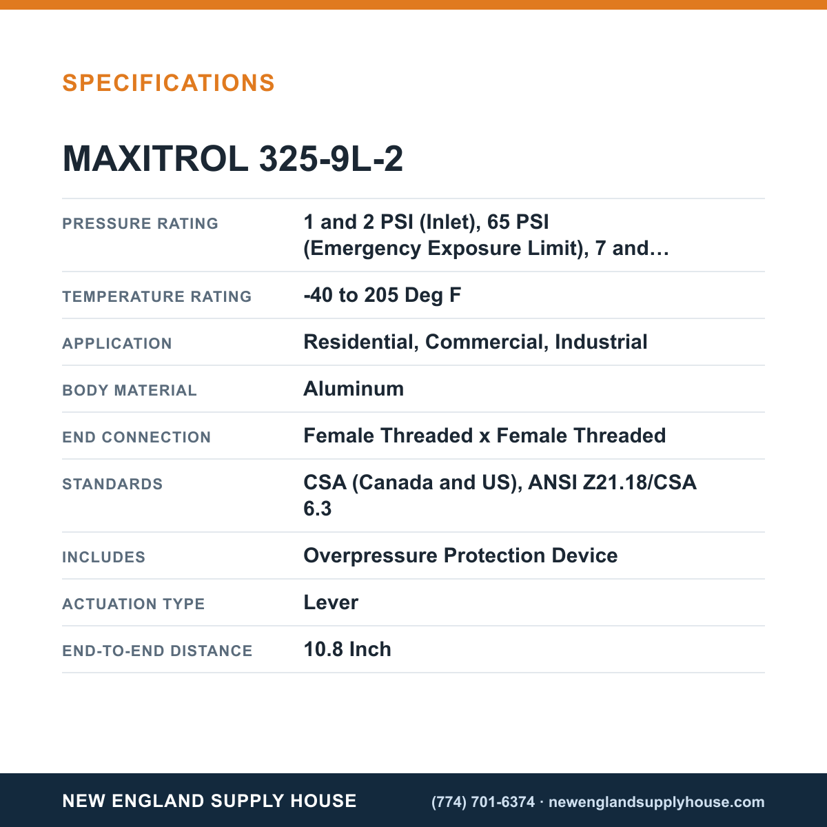Maxitrol 325-9L-2 Line Pressure Regulator specifications — New England Supply House [NESH-SPECTABLE-V1]