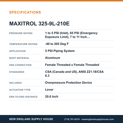 Maxitrol 325-9L-210E Line Pressure Regulator specifications — New England Supply House [NESH-SPECTABLE-V1]