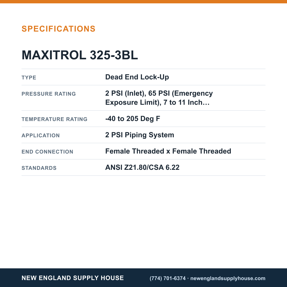 Maxitrol 325-3BL Line Pressure Regulator specifications — New England Supply House [NESH-SPECTABLE-V1]