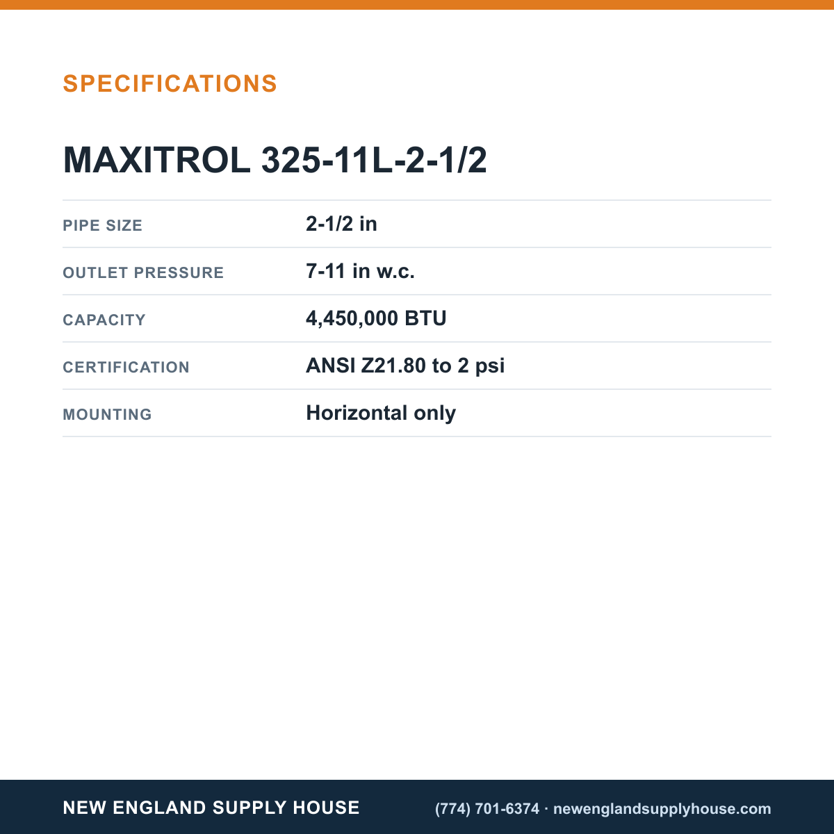 Maxitrol 325-11L-2-1/2 Gas Pressure Regulator specifications — New England Supply House [NESH-SPECTABLE-V1]