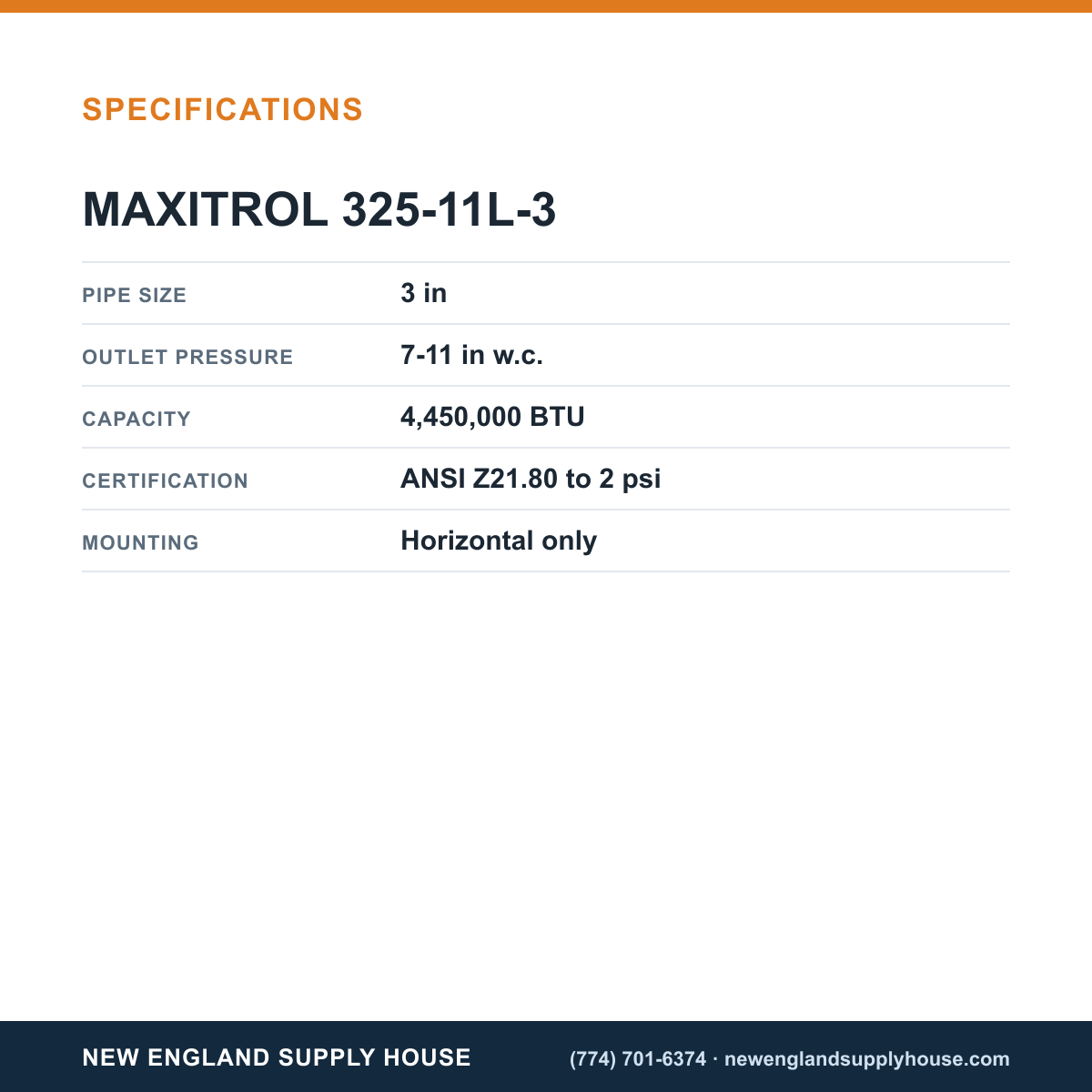 Maxitrol 325-11L-3 Gas Pressure Regulator specifications — New England Supply House [NESH-SPECTABLE-V1]
