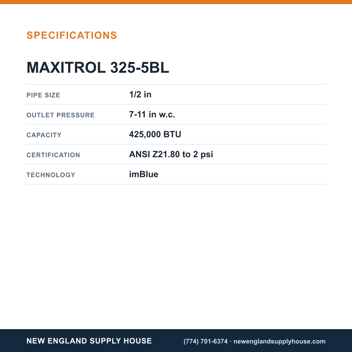 Maxitrol 325-5BL Gas Regulator specifications — New England Supply House [NESH-SPECTABLE-V1]
