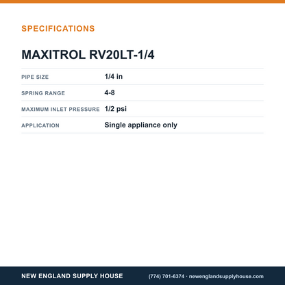 Maxitrol RV20LT-1/4 Gas Pressure Regulator specifications — New England Supply House [NESH-SPECTABLE-V1]