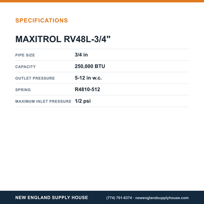 Maxitrol RV48L-3/4" Gas Regulator specifications — New England Supply House [NESH-SPECTABLE-V1]